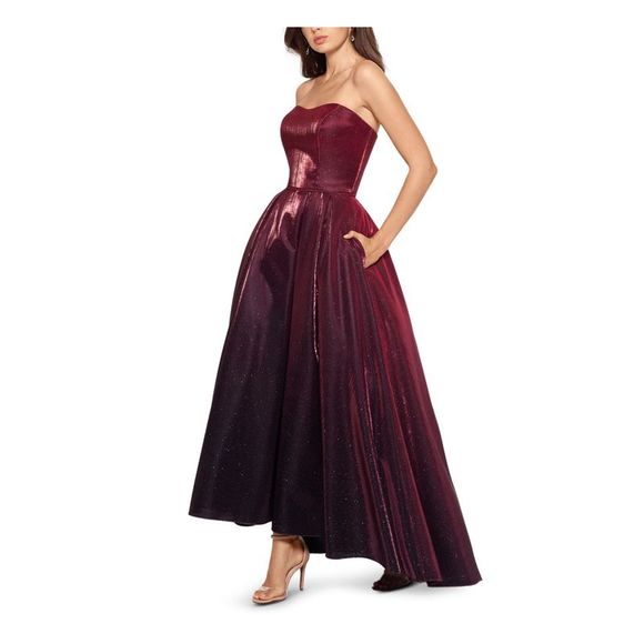 BETSY & ADAM Womens Burgundy Sleeveless Strapless Maxi Formal Hi-Lo Dress 12